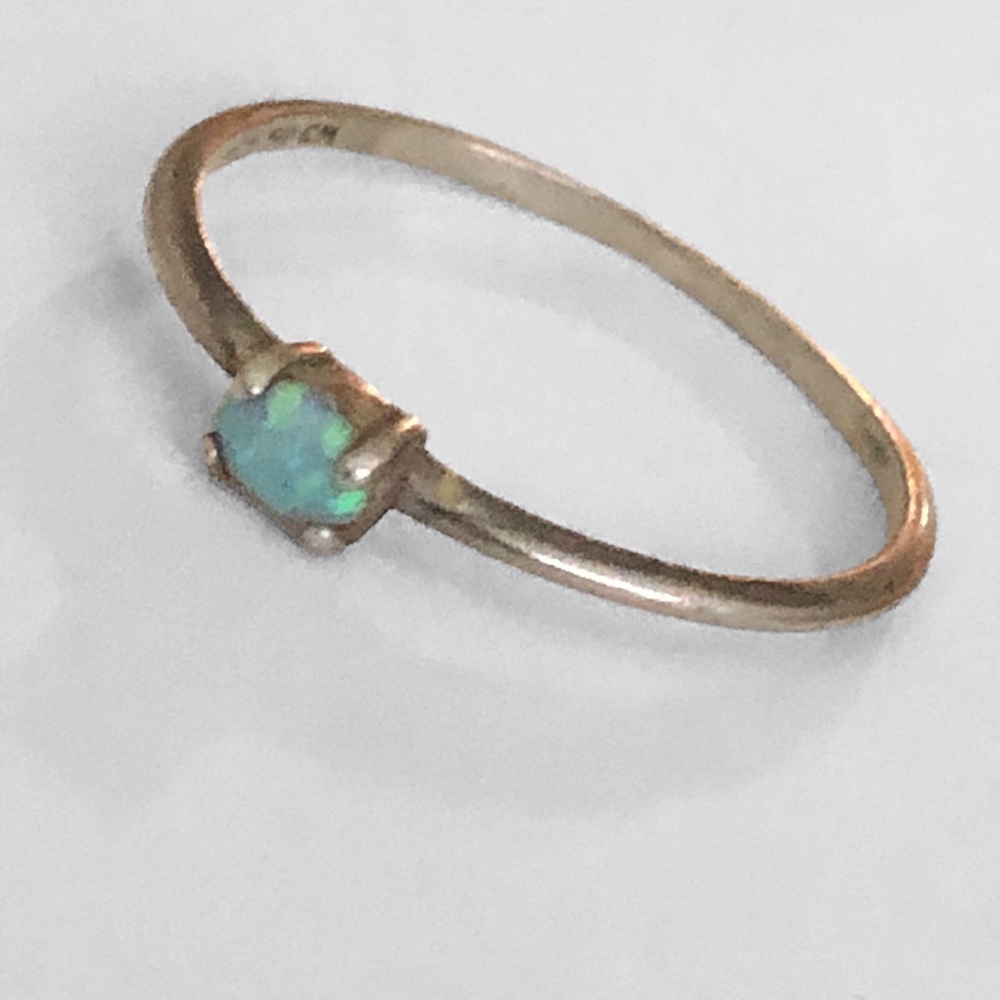 Minimalist Stamped Sterling Silver 925 Opal (?) Ring Sz 8